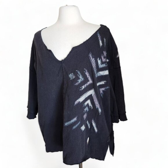 FP MOVEMENT Patchwork Short-Sleeve Tee Women's Small Black Tribal Crop Oversized - Picture 1 of 11